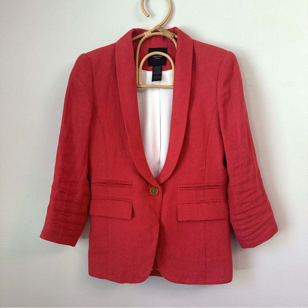 Smythe Les Vestes Linen Blazer Shawl Collar Size 6 Coral